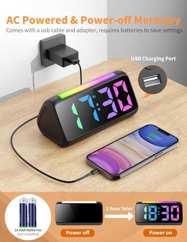 Netzu Digital Alarm Clock with RGB Night Light and Dual Alarm