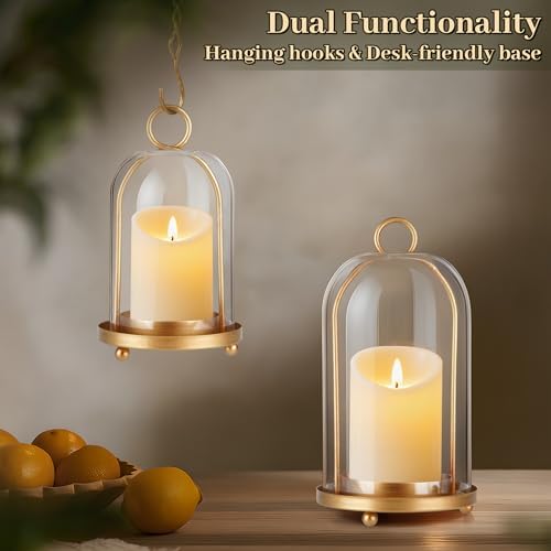 Glass Hurricane Candle Holder Set of 2 with Antique Brass Finish