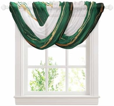 Waterfall Valance Curtains 2 Panels Gold Green Marble Sheer