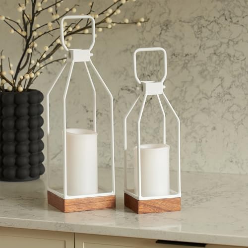 KIBAGA Decorative Lantern Set of 2 Black Modern Farmhouse Style
