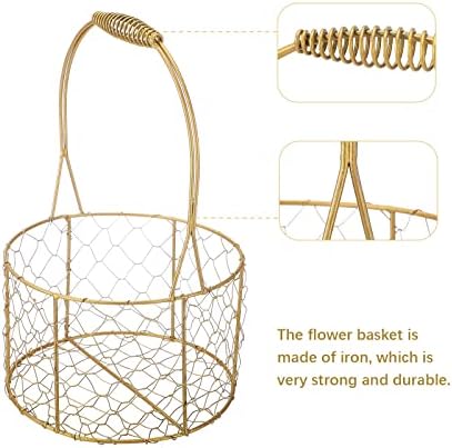 PerGar Golden Metal Flower Girl Basket for Weddings