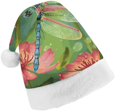 Santa Hat with Dragonflies and Flowers Christmas Headwear