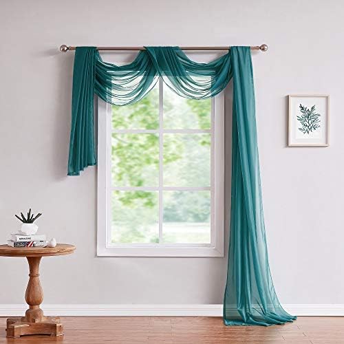Warm Home Designs Green Teal Sheer Window Scarf 54x216 Inches