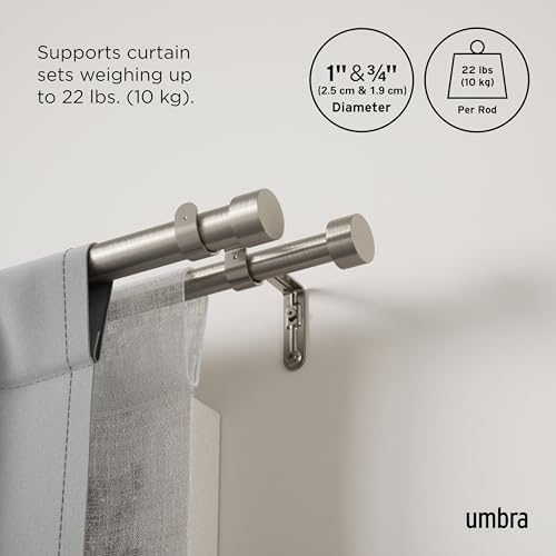 Umbra Cappa Double Curtain Rod with Finials and Hardware 66-120 Inch Nickel
