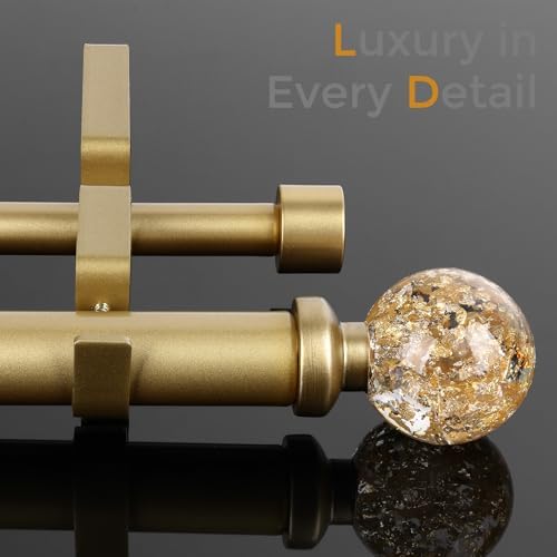 JRZOO Gold Double Curtain Rod for Windows 36-72 Inch