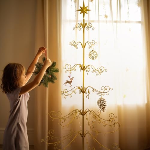 Barton 64ft Wrought Iron Christmas Hooks Display Stand - Gold