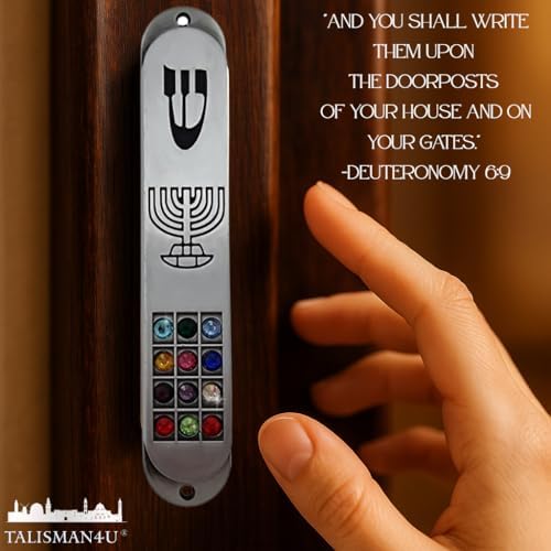Pewter Mezuzah with Scroll and Hoshen Design