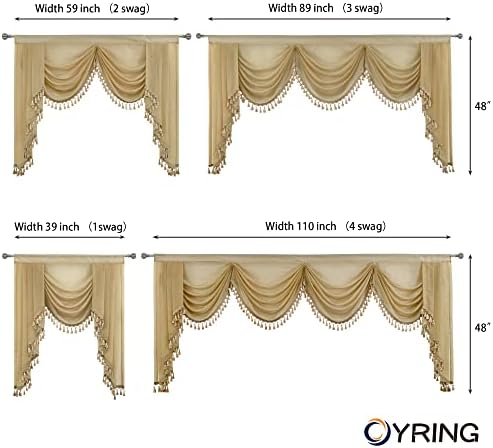 Waterfall Sheer Curtain Valance with Tassels for Bedroom and Living Room