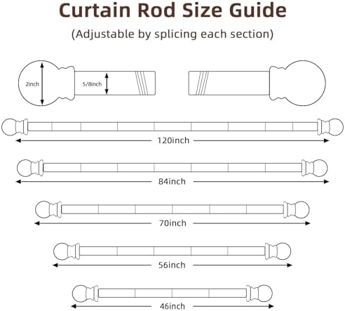Black Curtain Rods 28-48 Inch 3 Section Set with Brackets