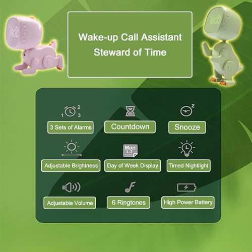 Dynamic Dinosaur Alarm Clock for Kids Green