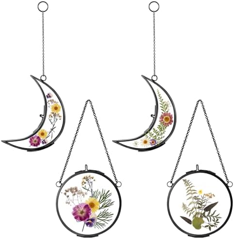 Qunclay 4 Pcs Pressed Flower Frame with Chain