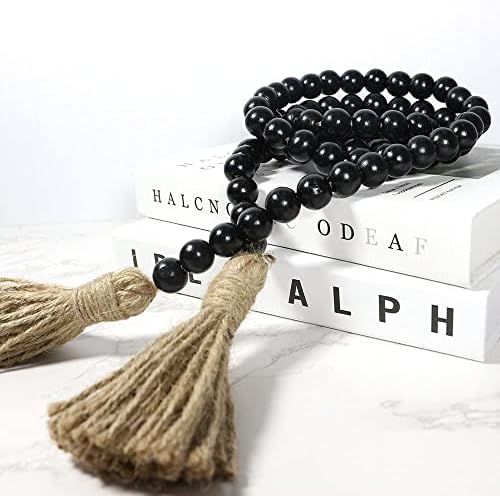 58in Wood Bead Garland with Tassels - Rustic Farmhouse Decor