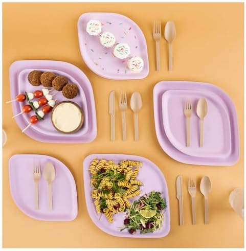 Fancy Purple Disposable Plates 50pcs Bamboo Set for Parties