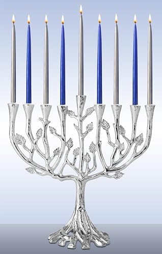 Ner Mitzvah Tree of Life Hanukkah Menorah - Silver Tone Design