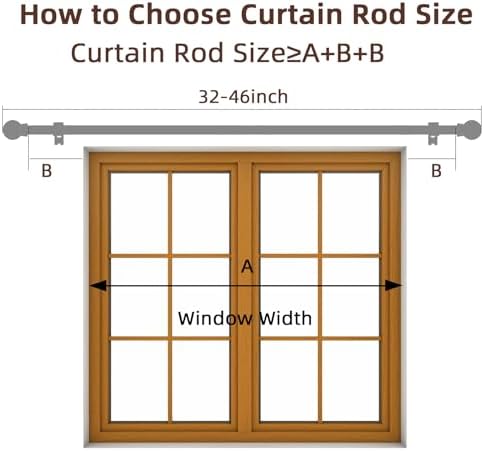 Black Curtain Rods 28-48 Inch 3 Section Set with Brackets