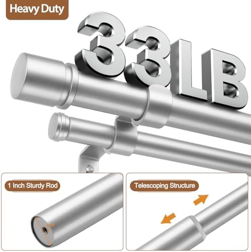 Hotozon Double Curtain Rods 72-144 Inch Silver