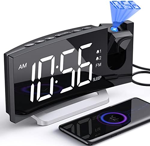 Uptimus Projection Alarm Clock with FM Radio and USB Charging