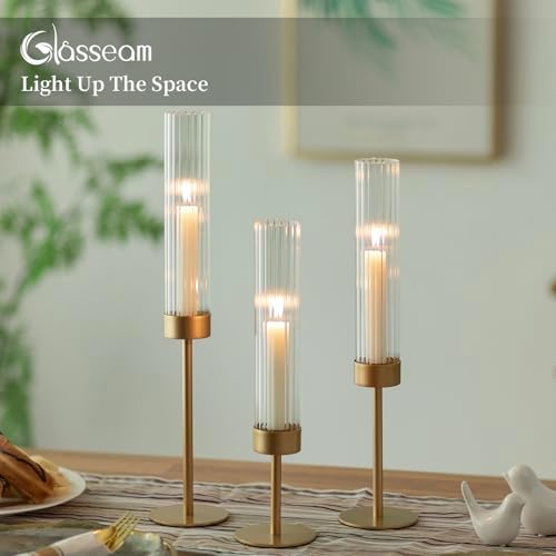 Glasseam Gold Taper Candle Holder Set of 3