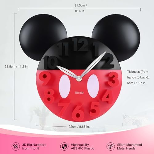 MEIDI CLOCK Wall Clock with 3D Numbers for Mickey Mouse Lovers