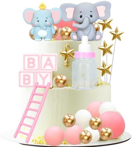 Gyufise 33Pcs 3D Elephant Cake Toppers Pink