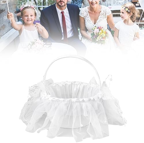 Wedding Flower Girl Basket with White Lace and Rhinestone