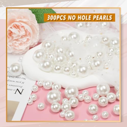 300Pcs White No Hole Faux Pearl Vase Filler Beads