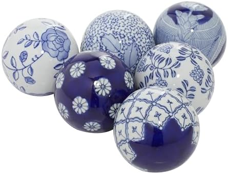 Deco 79 Blue Ceramic Orbs Vase Filler Set of 6 3 Inch