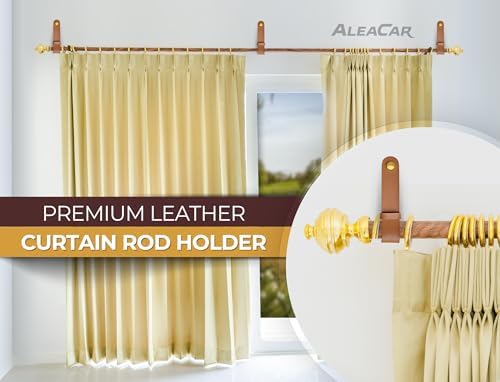 Premium Leather Curtain Rod Holders 2 Pack Light Brown