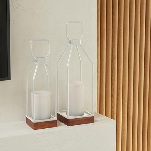 KIBAGA Decorative Lantern Set of 2 Black Modern Farmhouse Style
