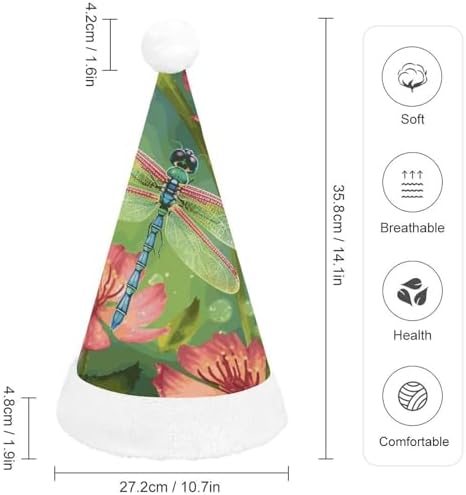 Santa Hat with Dragonflies and Flowers Christmas Headwear