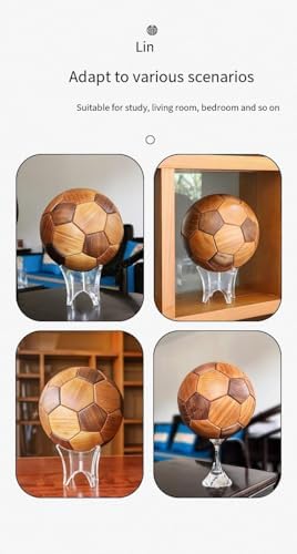 Creative Football Wood Sculpture 22CM Handmade Decor with Base