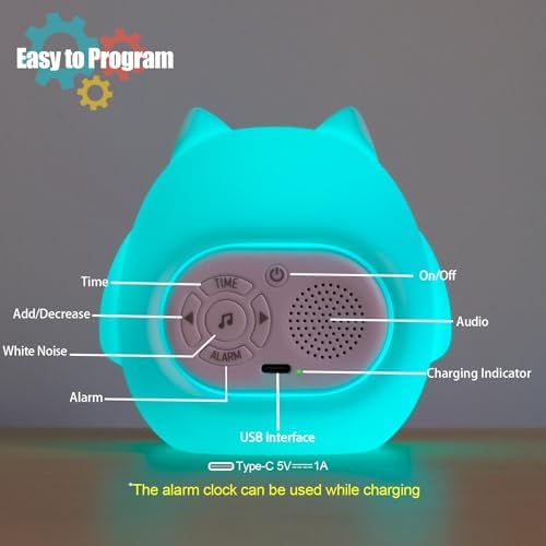 Avalynese Owl Alarm Clock with Night Light and Sound Machine