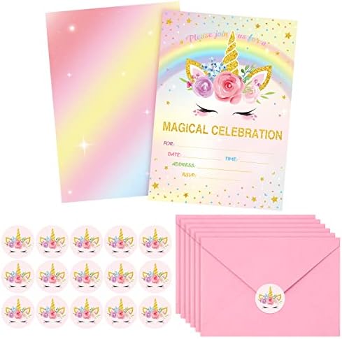 Tallew 24 Piece Unicorn Party Invitation Set