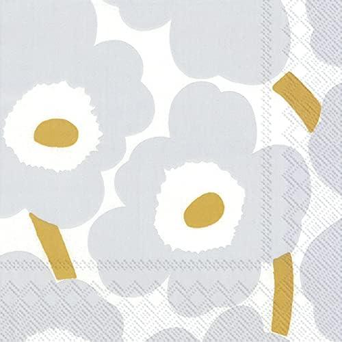 IHR Ideal Home Marimekko Party Napkins 3-Ply 65x65 White Silver 20 Count