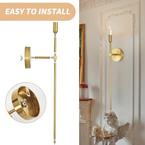 Gold Candle Sconces Wall Holder Set of 2 Modern Decor