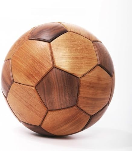 Creative Football Wood Sculpture 22CM Handmade Decor with Base
