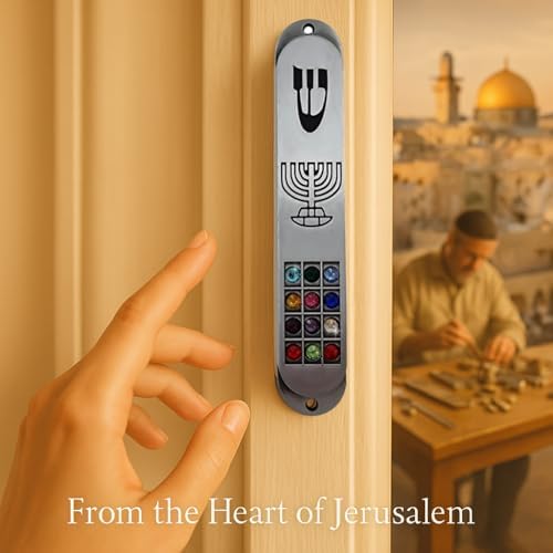 Pewter Mezuzah with Scroll and Hoshen Design