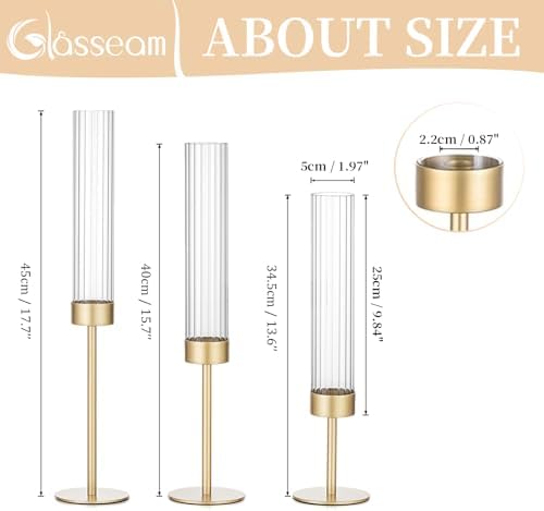 Glasseam Gold Taper Candle Holder Set of 3