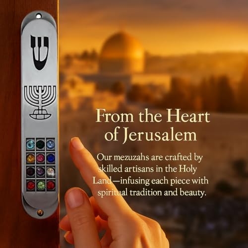 Pewter Mezuzah with Scroll and Hoshen Design