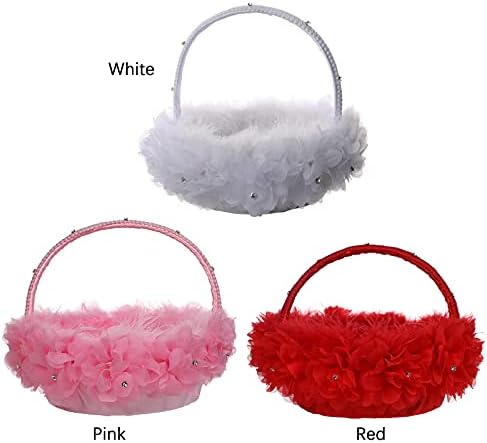 Cute Wedding Flower Girl Basket with White Ostrich Fluff