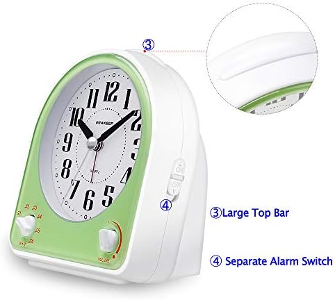 Peakeep Analog Alarm Clock Silent Non-Ticking with 7 Sounds