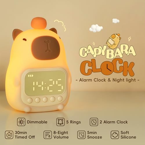 Capybara Alarm Clock with Night Light for Kids