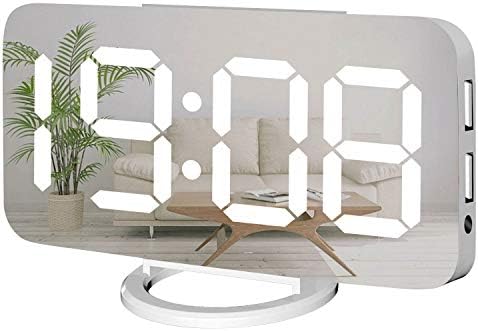 Miowachi White Digital Alarm Clock with LED Mirror