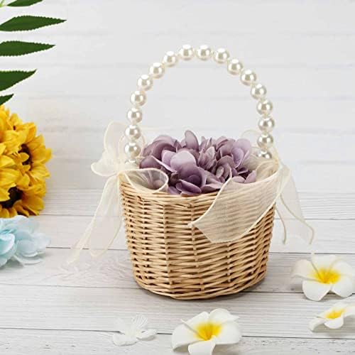 Classic Pearl Woven Hand Basket for Wedding Ceremony
