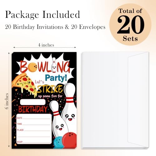 Bowling Birthday Invites Cards For Kids 20 Fun Party Invitations With Envelopes