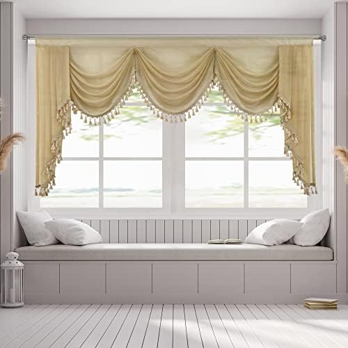 Waterfall Sheer Curtain Valance with Tassels for Bedroom and Living Room