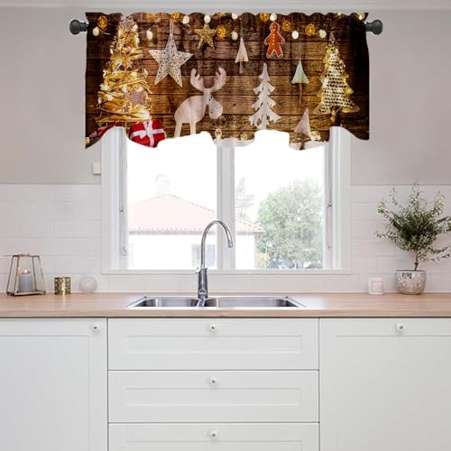 54x18 Inch Christmas Cartoon Window Valance with Xmas Tree and Elk Design