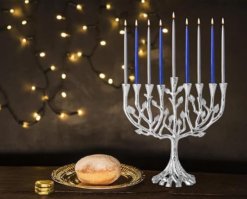 Ner Mitzvah Tree of Life Hanukkah Menorah - Silver Tone Design