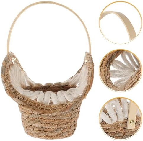 Flower Girl Basket Hand Woven Straw for Home Decor