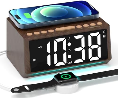 Te-Rich Retro Digital Alarm Clock with Mood Lights and Wireless Charging